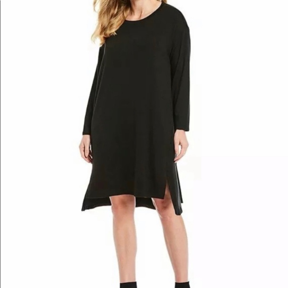 Eileen Fisher Light Jersey Tunic Dress | Vented Step Hem | Viscose | Black | M